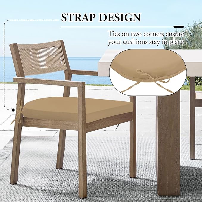 Wellsin Outdoor Chair Cushions for Patio Furniture - Patio Chair Cushions Set of 4 - Water Resistant Round Corner Outdoor Seat Cushions 17"X16"X2", Khaki