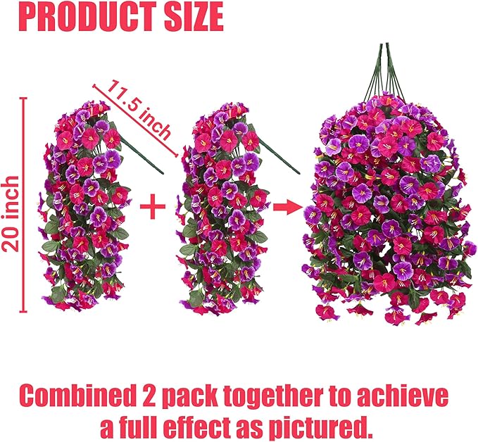 Artificial Fake Hanging Flowers Plants for Outdoor Outside Spring Summer Decoration 4PCS Faux Silk UV Resistant Realistic Morning Glory Trailing Vines for Home Porch Patio Balcony(Rose red & Magenta)
