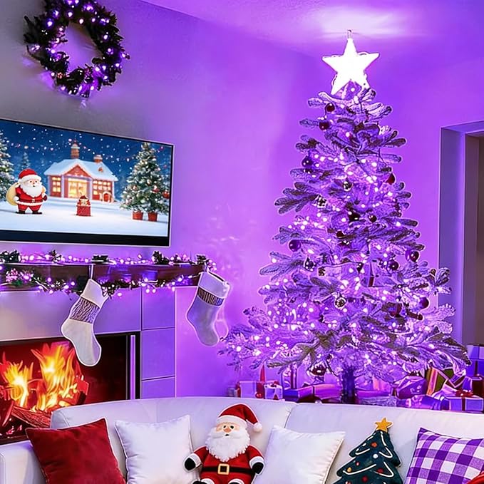 LAMPHOME Purple Christmas Lights Indoor Outdoor,19.6ft 100count Purple Lights for Christmas Tree, Deep-Violet String Lights Plug in for Christmas Bedroom Garden Party Xmas Decorations