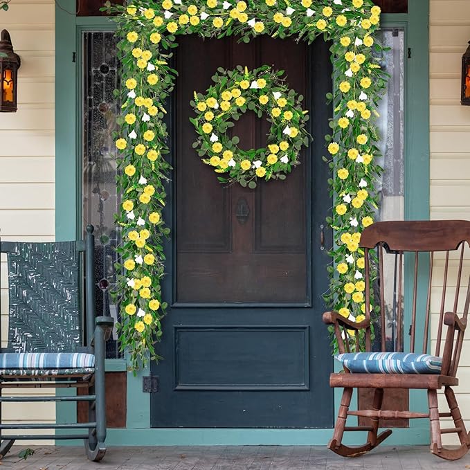 6.5 Ft Summer Garland for Mantle Artificial Yellow Daisy Swags Spring Wedding Decor Yellow Wildflower White Flowers Garland Vine for Porch Table Indoor Door Home All Year Decoration