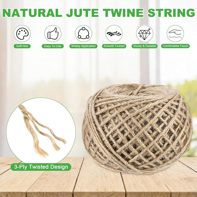 1-Pack Natural Jute Twine String, 3mm x 328ft/100m Long Garden Twine Balls for Crafts/Gift Wrapping/Gardening Plants, Durable Plant Ties Thick Rope [Brown]