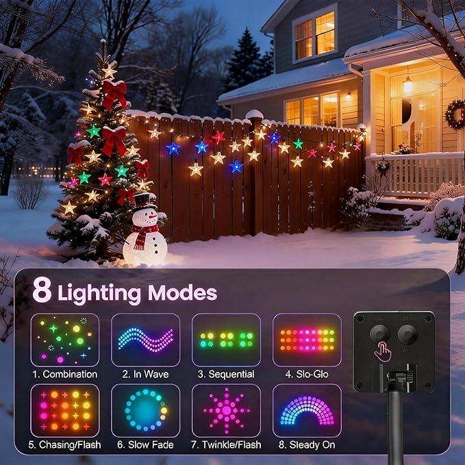 Twinkle Solar Star String Lights Outdoor Waterproof Fairy Lights 39FT 100 LED with 8 Lighting Modes for Camping Garden Wedding Party Tree Holidays Backyard Patio(Multicoloar)