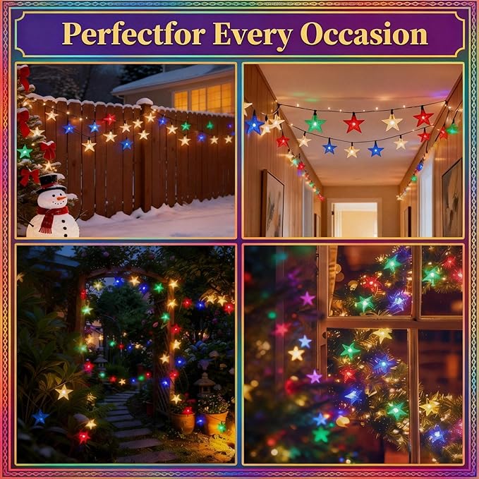 Twinkle Solar Star String Lights Outdoor Waterproof Fairy Lights 39FT 100 LED with 8 Lighting Modes for Camping Garden Wedding Party Tree Holidays Backyard Patio(Multicoloar)