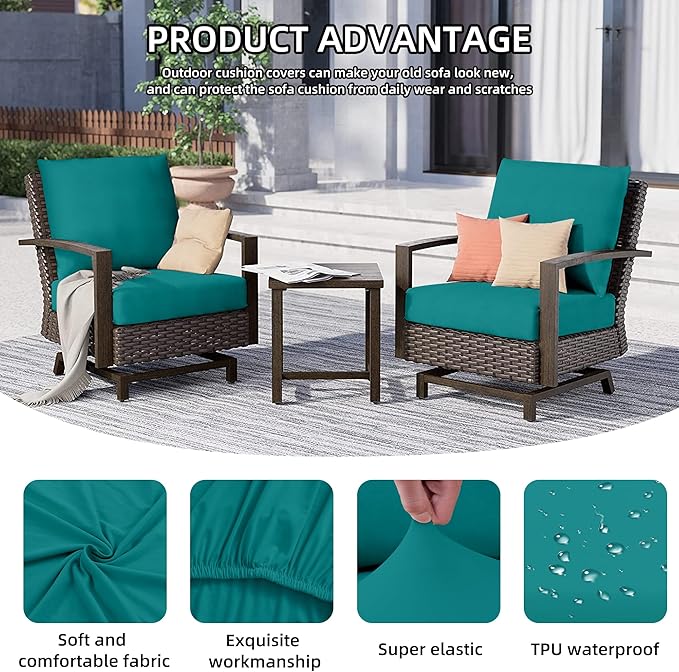 8Pcs Outdoor Cushion Covers, Patio Cushion Covers,Stretch Elastic Slipcovers, Replacement Washable & Reusable Furniture Protector for Patio Couch (Peacock Blue,Cover Only)