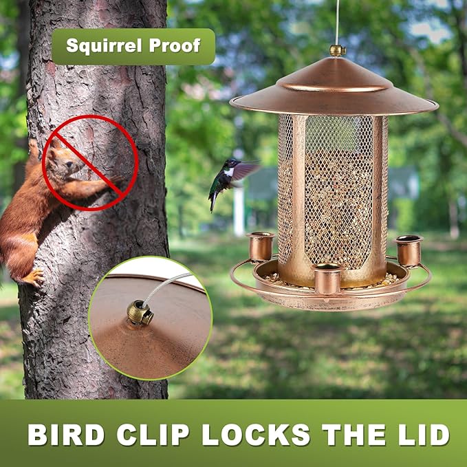 Bird Feeder, Heavy Duty Bird Feeders for Outdoors, Metal Iron Mesh Squirrel Proof with 3 Extra Feeding Ports,4LB Large Capacity Wild Birdfeeder for Outside Hanging Garden Yard Backyard