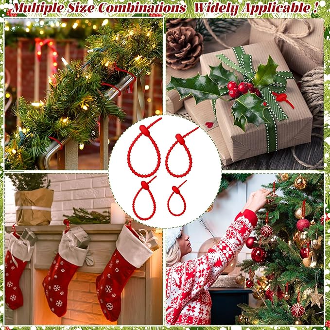 48 Pcs Red Christmas Flexible Garland Ties Assorted Size Adjustable Decorative Soft Ties Reusable Banister Garland Straps for Christmas Tree Mantel Fences Holiday Craft Wrapping