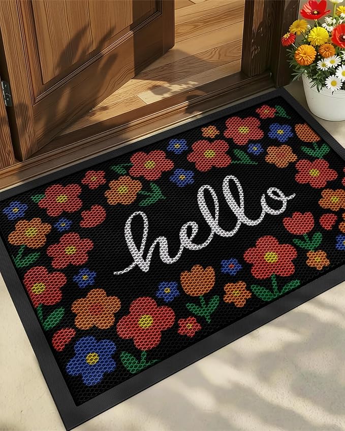 Color&Geometry Outdoor Door Mat, Resilient & Flexible Non-Slip Door Mat 24"x36", Dirt Trapping Waterproof Doormat, Welcome Mat for Porch, Patio & Entryway, Bloom Multicolor