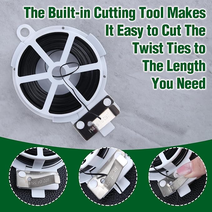 164 Feet (50m) Twist Ties, 2 Reels Garden Wire Garden Plant Ties with Cutter Reusable Multifunctional Garden Ties Plant Support for Gardening and Office Home Organization, Green and Black
