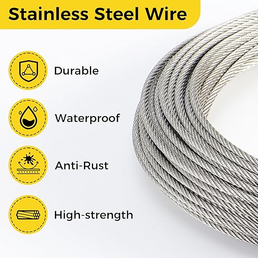 1/8 Inch Wire Rope, 120FT Stainless Steel Cable, 7x7 Strands Steel Wire Kit with Turnbuckles, Sleeves, Thimbles - Aircraft Cable for Garden, String Light Hanging, Deck Railing, DIY Projects
