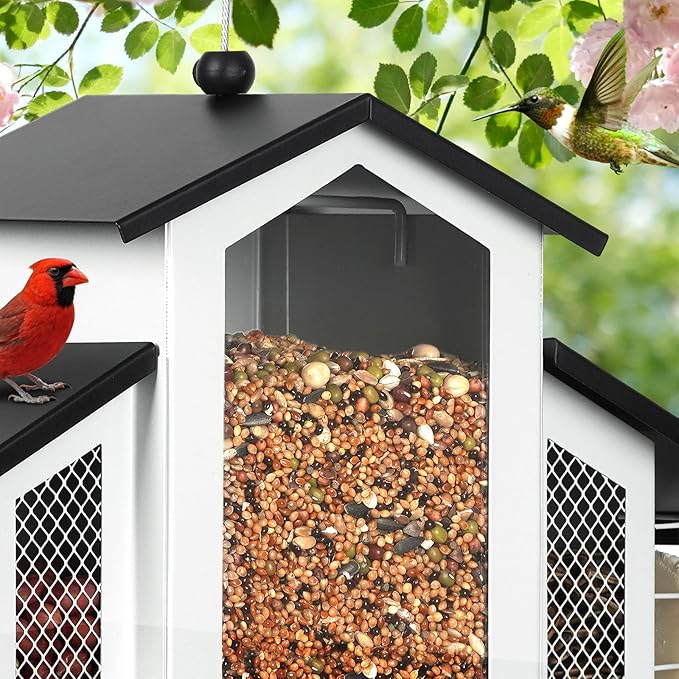 White Metal Bird Feeder Birdhouse, Outdoor Hanging Wild Bird Feeders for Outdoors, Perfect Birdhouses for Outside Bird Lovers