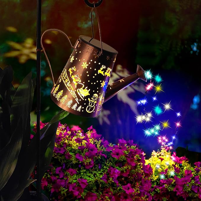 Solar Lights Outdoor Garden Decorations,Watering Can Landscape Light Large Hanging Waterfall Lantern ,Outside Waterproof Patio Decor Perfect Gardening Christmas Gift