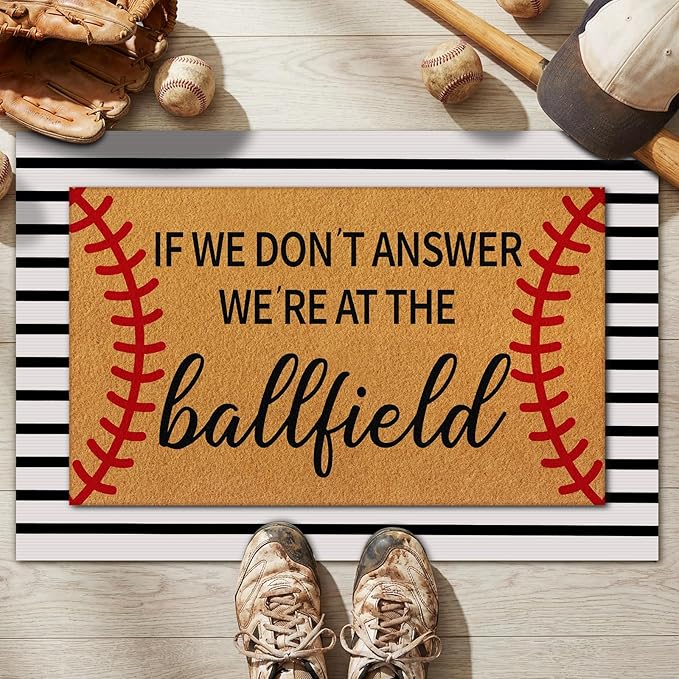 Tinideya 2 Pcs Baseball Door Mat Ballfield Welcome Non Slip Coir Mats Ballfield Theme Floor Layering Doormats Seasonal for Front Porch Entryway Decor(Baseball Theme)