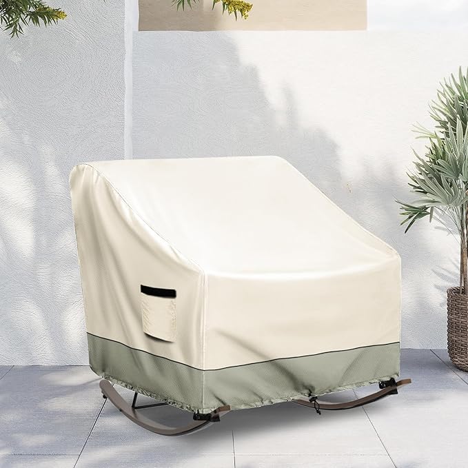 Outdoor Rocking Chair, Indoor Heavy Duty Waterproof Papasan Rocking Chair Cover with Split Zipper,Easy to use,White&Grayish Green