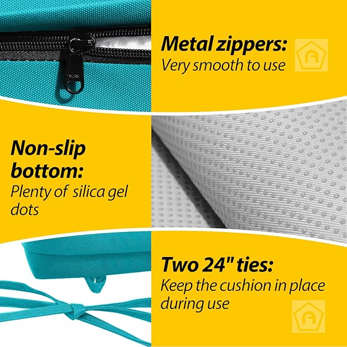 AAAAAcessories Outdoor Seat Cushions for Chairs, Waterproof, Fade-Resistant, 20" x 18" x 3", Patio Furniture Replacement Cushions, Set of 2, Turquoise Blue