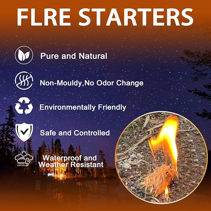 E500 Fire Starter - Natural Fire Starters for Fireplace, Campfires, Chimney, BBQ, Fire Pit & Wood Fireplace - 120 Pack Natural Pine Firestarters