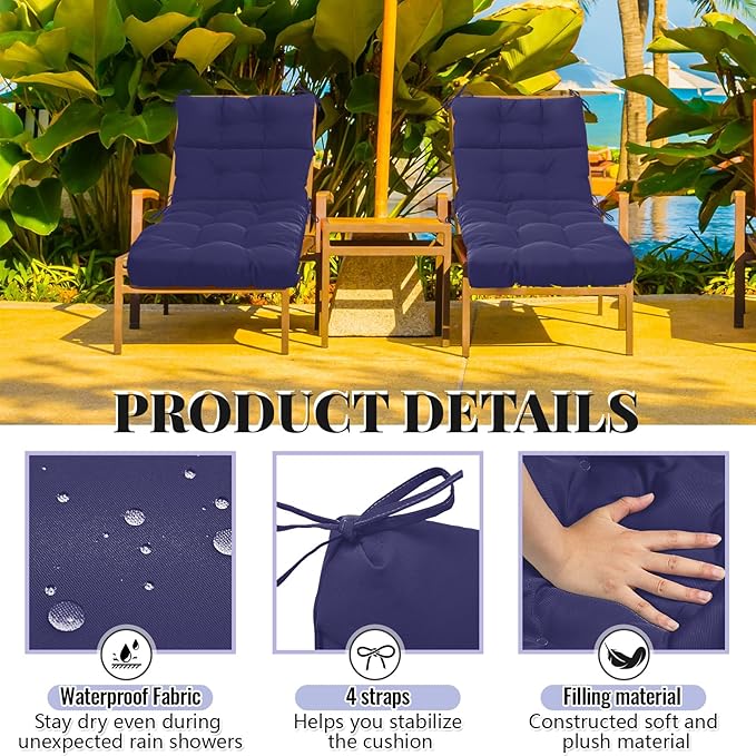Kigley 2 Pcs Chaise Lounge Cushions 75 x 22 x 5 Inches Soft Lounge Chair Cushion Spring/Summer Seasonal Replacement for Outdoor Indoor Home Office (Navy Blue)