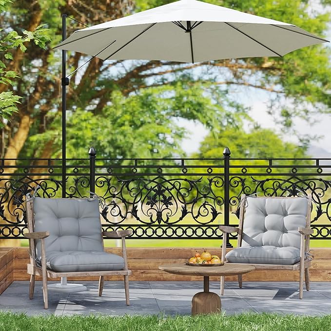Outdoor Chair Cushions Set of 2, 42x21x4 Inch Patio Cushion for Dining/Rocking Chairs, High Back Soft Seat Pad with Ties, Indoor Outside Use, Fade-Resistant & Waterproof, Light Gray