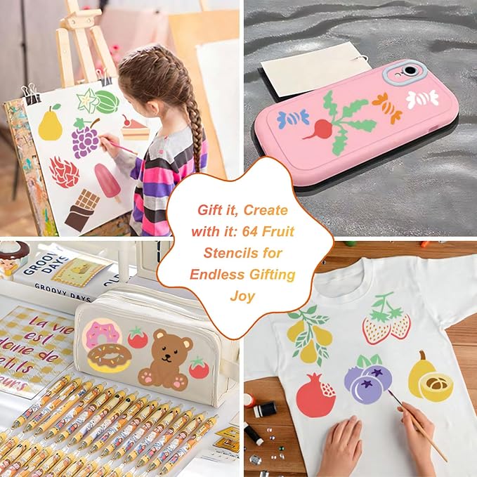 Fruit Stencils for Painting - 64PCS Fruit Patterns Small Stencils for Crafts & DIY Projects