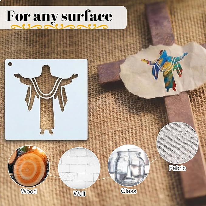 Marspark 66 Pcs Spring Easter Small Stencils for Crafts Reusable 3 Inch Stencils for Painting on Wood DIY Craft Paint Template for Wall Home Decor Card Rock Canvas Drawing Holiday (Jesus)