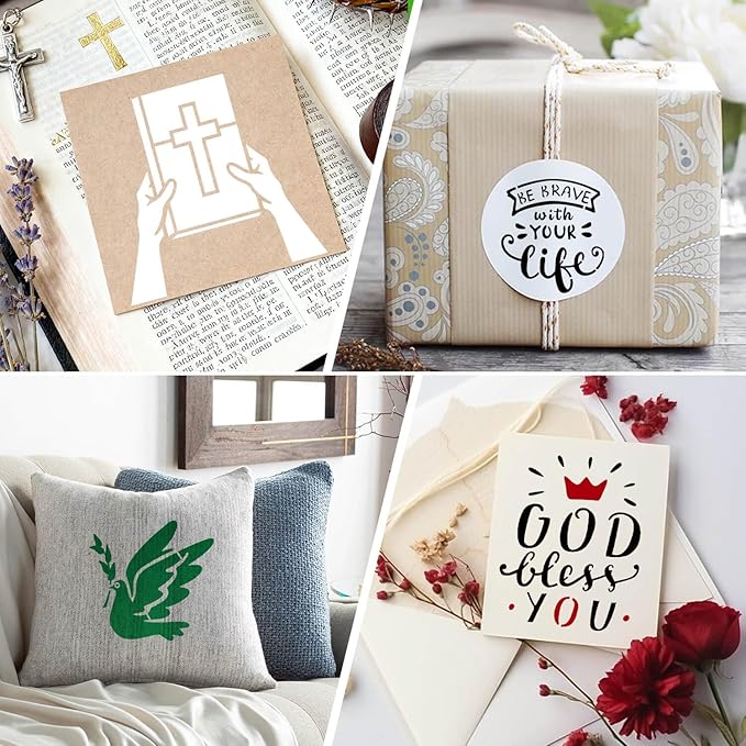 64 Pieces Small Bible Verse Stencils for Painting on Wood, 3 Inch Reusable Christian Stencil for Crafts, Plastic Motivational Quotes Word Template for Wall Rock Sign Canvas Home Decor(Bible)