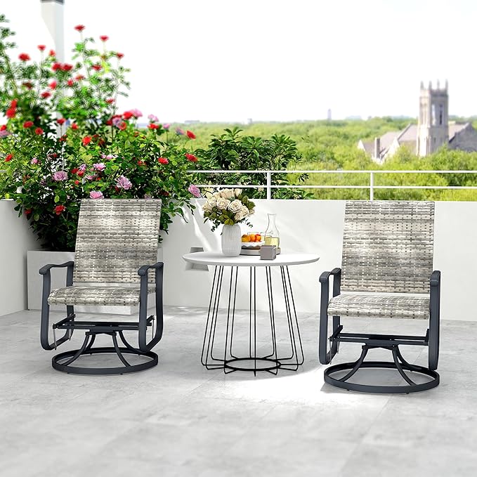 Outsunny Patio Glider Chair Set of 2, Wicker Rattan Outdoor Swivel Chair with Steel Frame, High Back, Armrests, Porch Glider with Adjustable Foot Pads for Garden, Lawn, Backyard, Yellow