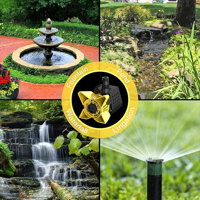 3200GPH Pond Pump, 200W Submersible Water Pump with 33FT Power Cord & Barrier Bag, 2 Hose Adapters, 20FT. Lift Height for Garden Ponds, Fountains, Waterfalls, Water Circulation (Yellow)