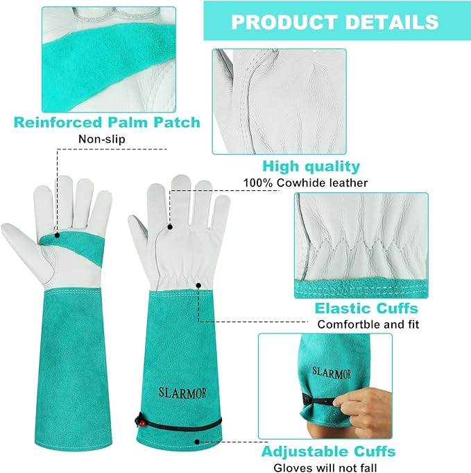 Long Gardening-Gloves Women/Men - Thorn proof Rose Pruning Heavy Duty Gauntlet, Best Garden Gifts for Gardener (Medium, Green)