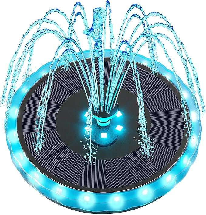 Yzert Solar Fountain Matte Panel with 4000 mAH Battery, 4W Bird Bath Fountains Solar Power with 8 Nozzles, Floating Solar Fountain Pump for Bird Bath, Garden, Pond, Outdoor (Color Change)