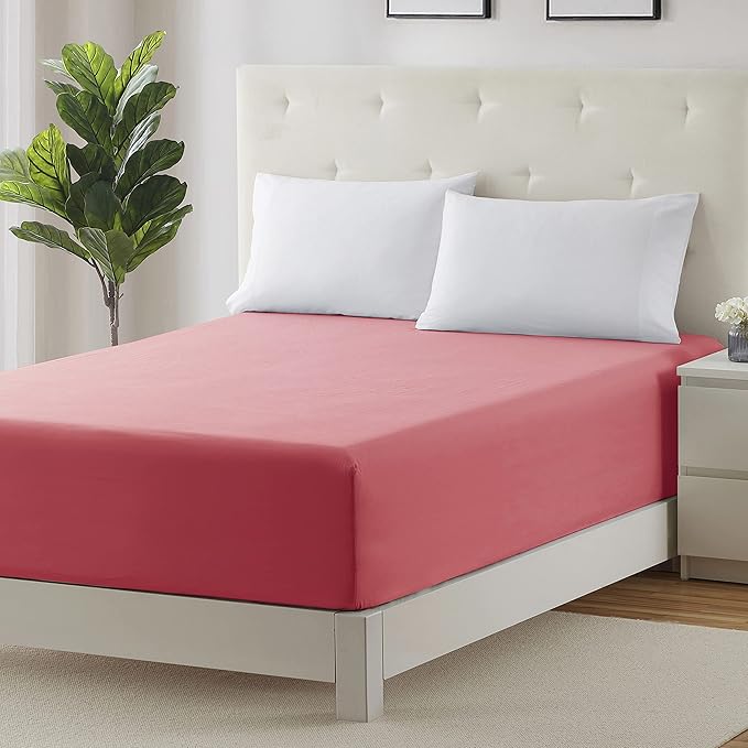 Clara Clark Fitted Sheet, Extra Deep Pocket Fits Deep Mattress, Luxury Soft Fitted Sheet Only, Full - Extra Deep Coral Pink