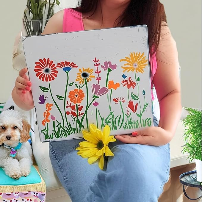 DLY LIFESTYLE Large Wildflower Stencil for Painting (15x12 Inches) - Stencils for Crafts Reusable for Canvas, Fences, Fabric, Furniture - DIY Wall Stencils for Painting Large Pattern