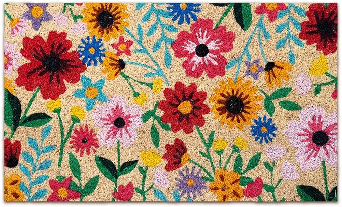 Coir Door mats Outdoor - Botanic - Welcome mats for Front Door - Coir Doormat Outdoor Entrance - 16''x27.5''