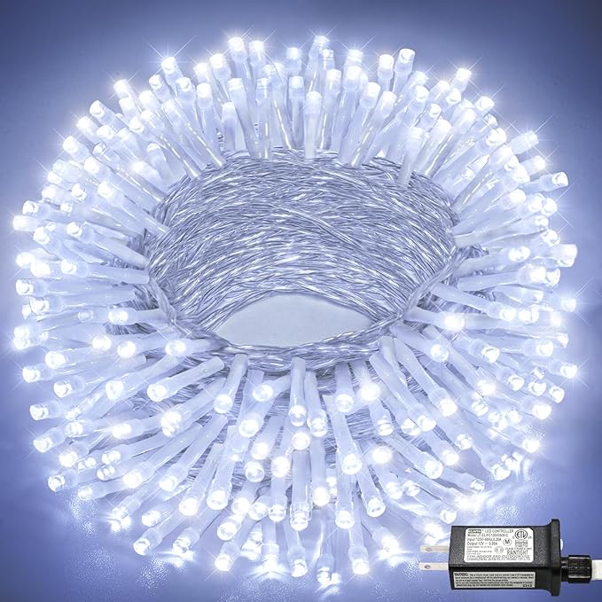 66FT 200 LED Christmas Lights Outdoor, White Christmas String Lights Indoor Waterproof with 8 Modes, Plug in Connectable Twinkle Fairy Lights Clear Wire for Indoor Bedroom Garden Xmas Holiday Decor