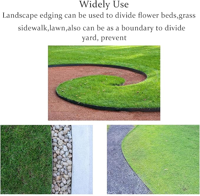 Garden Edging Border 33ft, 2in Tall Plastic Straight Top Lawn Edging Landscaping Edging Kit with 50pcs Spikes for Paver Edging, Grass Edging, Flower Beds, Yard, Black