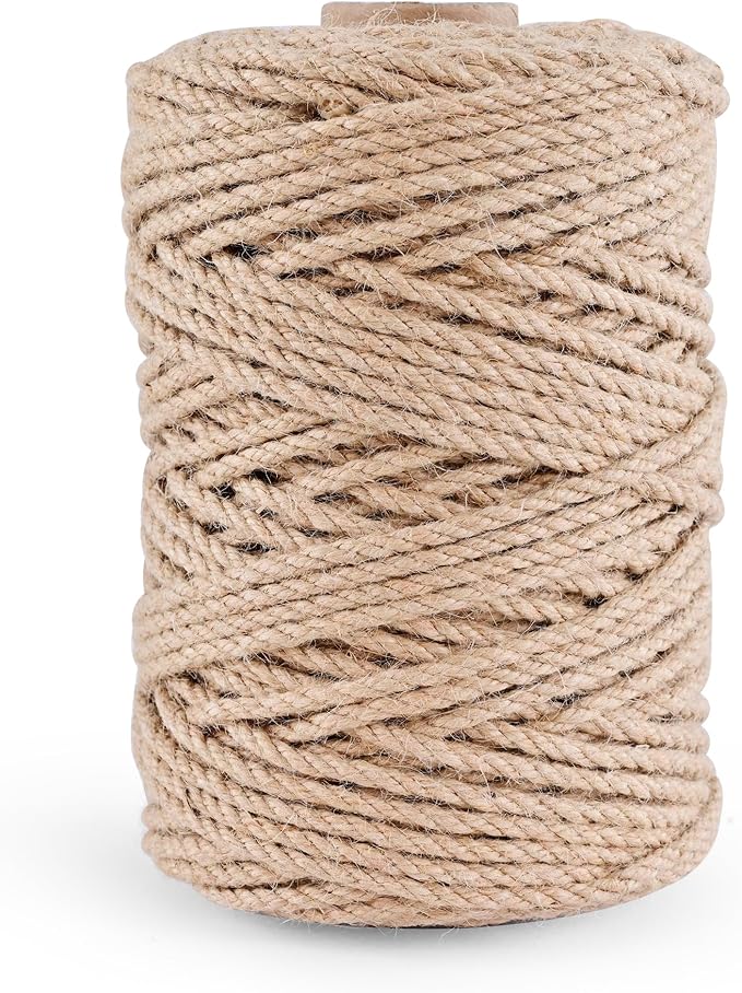 Natural Jute Twine 656ft 4mm,3Ply Twisted Thick Twine Rope Strong Jute String Roll for Crafts Gift Wrapping Gardening Home Decor Bundling Cat Scratching Post