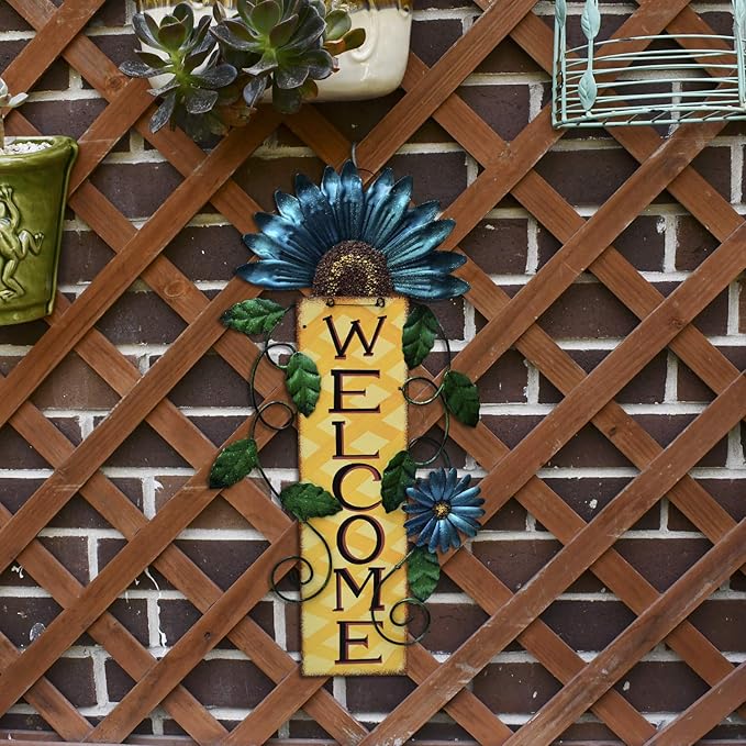 Door Decoration Metal Flower Welcome Sign Wall Hanging Decorations for Spring Summer Front Porch Door Hanger Rustic Home Indoor Outdoor Decor