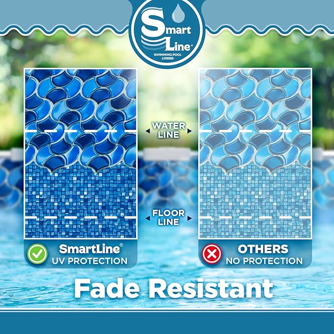 Smartline 24 ft Round Swimming Pool Liner | Waves of Poseidon | Overlap Style | 48-52 Inch Wall Height | 20 Gauge Heavy Duty Virgin Vinyl | Designed for Steel Sided Above Ground Pools