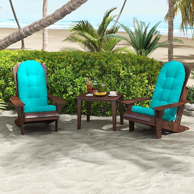 Outdoor Adirondack Chair Cushions Set of 2, 44x19x4 Inch Rocking Chair Cushion, High Back Patio Soft Seat Pad with Ties, Indoor Outside Use, Fade-Resistant & Waterproof, Lake Blue