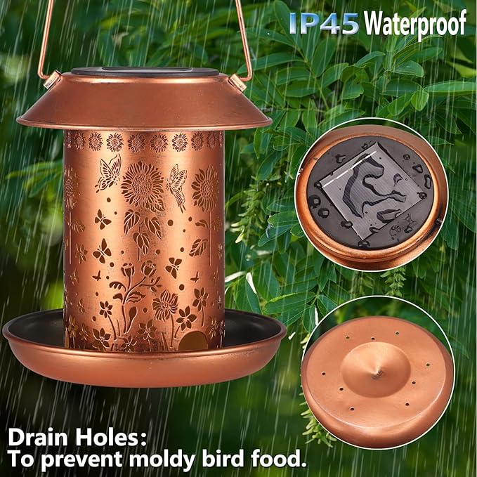 Sunflower Solar Bird Feeder for Outdoors Hanging Solar Lanterns Waterproof Metal Wild Bird Feeders Garden Outside Yard Decor Christmas Birthday Gifts for Women Mom (Butterfly