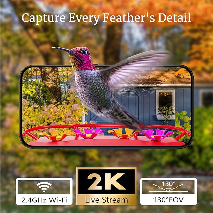 Smart Window Hummingbird Feeder with Camera & AI, 2K HD Live View, Ant Moat & Secure Suction Mount - The Ultimate Gift for Humming Bird Lovers