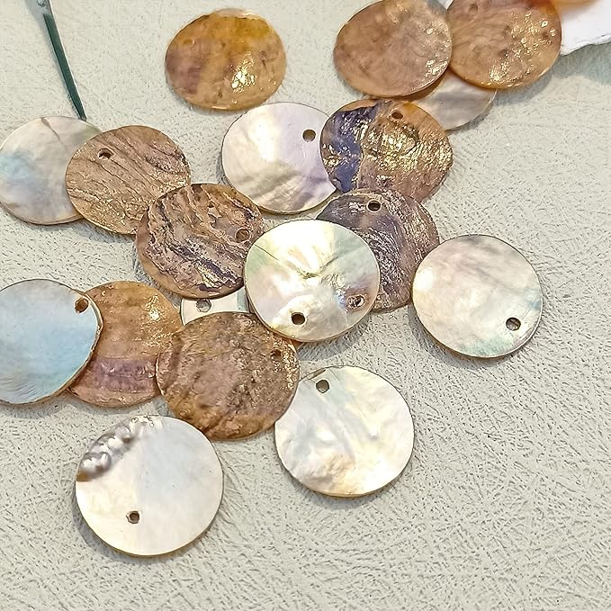 Firstmeet Shell Beads 65pcs Natural 20mm Flat Round Mussel Shell Coin Drop Charm Beads with Iridescent Back for Handcraft Jewelry Making(DIY-1023-Sand-20)