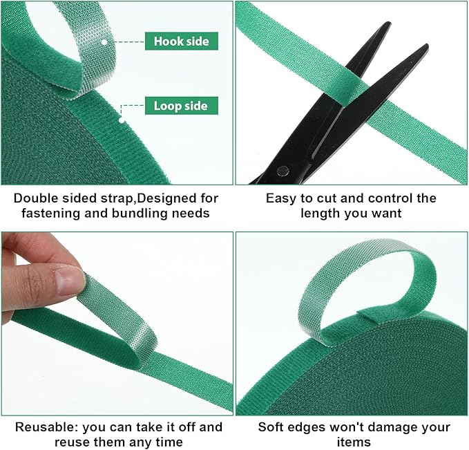 82ft Plant Tape, 1/2inch Reusable Garden Tie Green Tape Adjustable Nylon Plant Tie Strap Garden Twist Ties for Climbing Plants, Tomato, Flowers, Vines, Trees (75 Ft X 1/2 in)
