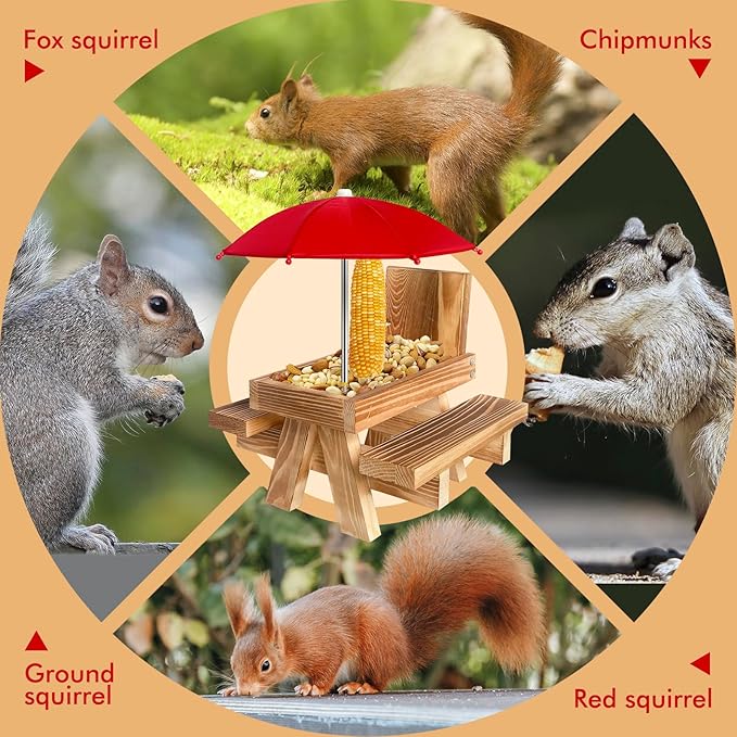 Squirrel Feeder Picnic Table, Squirrel Peanut Feeder for Outside, Backyard Squirrel Watching & Feeding
