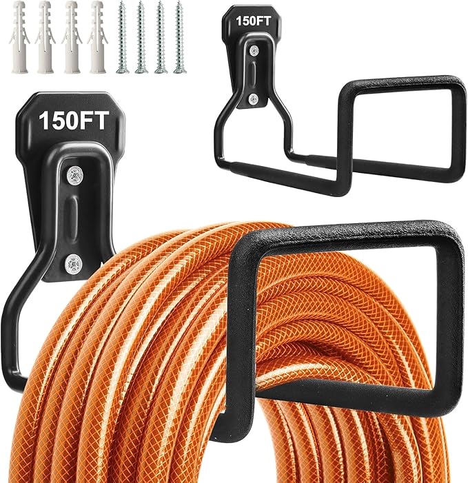 Garden Hose Holder, Heavy Duty Hose Reel Wall Mount Water Hose Holder for Outdoor, Outside Yard & Garden, Hose Storage for Water Hose, Extension Cords, 2 Pack