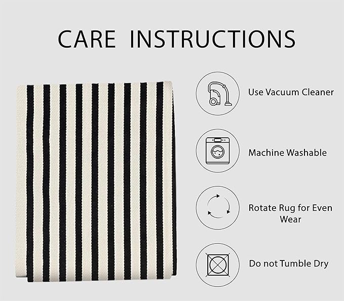 IOHOUZE Black Beige Striped Rug -8'x10' Indoor Outdoor Rug, Washable Area Rug for Living Room, Large Patio Rug, Cotton Striped Rugs for Patio Living Room Bedroom