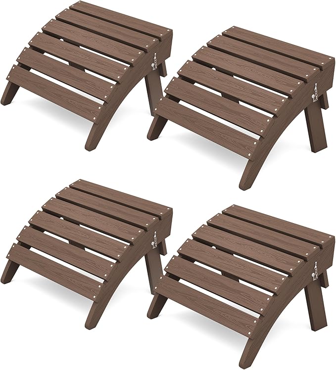 KINGYES Folding Adirondack Ottomans Set of 4 for Adirondack Chair, Brown
