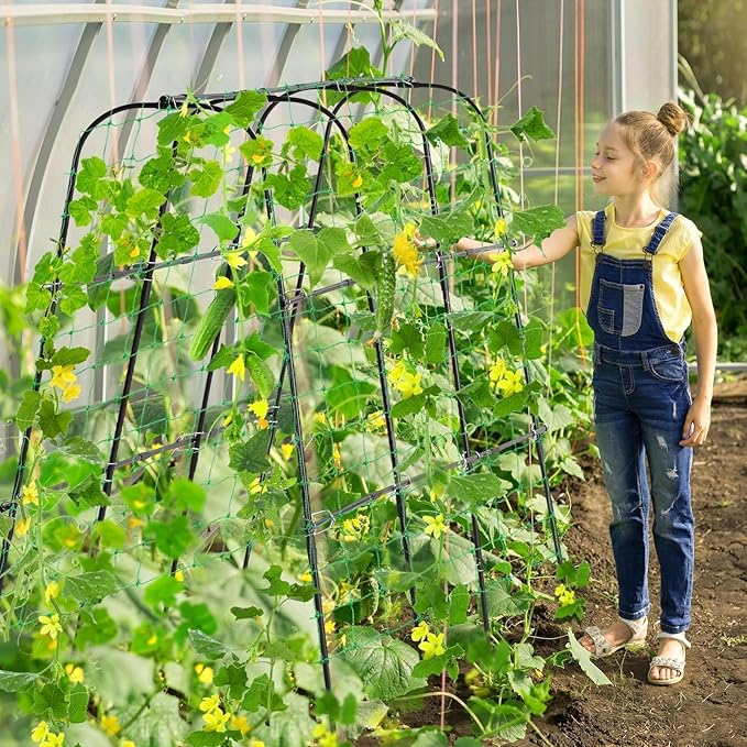 Garden Cucumber Trellis for Climbing Plants Outdoor, 65 x 48 inch U-Shaped Garden Arch Trellis, Pea Tomato Cucumber for Raised Bed, 120x160-BLK
