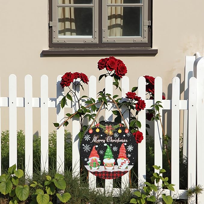 Xmas Gnomes Front Door sign for Outdoor Sign Merry Christma Door Hanger Snow Winter Holiday Yard Signs Hanging Porch Garden Decor