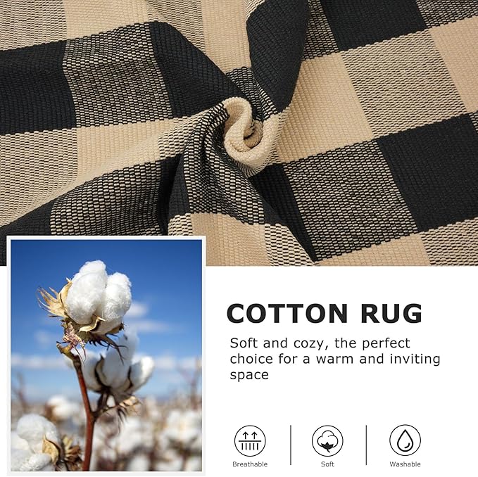 IOHOUZE Buffalo Plaid Checkered Rug 4x6 Ft Front Door Mats, Washable Area Rugs for Front Porch, Welcome Mats Indoor Outdoor, Entryway Rug for Entryway, Home Entrance, Tan Black