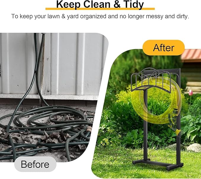 2 Pack Garden Hose Holder-Upgraded Hose Holder Holds 100-feet Hose,Freestanding Heavy Duty Hose Hanger,Sturdy Hose Stand and Hose Storage Rack for Lawn & Yard,Black