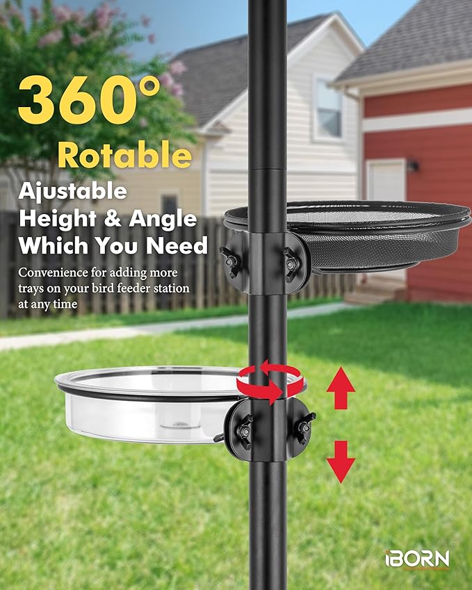 iBorn Bird Feeders Station Mesh Tray and Ring for 1” Pole Stand Station Outdoor Accessory for Humming Bird Feeders for Outside,Fit for 1 Inch Pole, Pack of 1 (Mesh & Water Tray, Pack of 2)